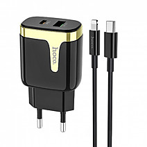 Адаптер Сетевой с кабелем Hoco C79A Zeus 1USB,1USB-C/5V/3A PD20W+QC3.0 +Type-C-Lightning